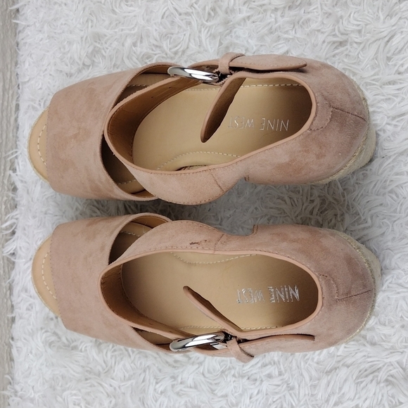 NINE West Adell Pink Faux Suede Open Toe Ankle Strap Platform Wedge Espadrilles - Picture 6 of 16